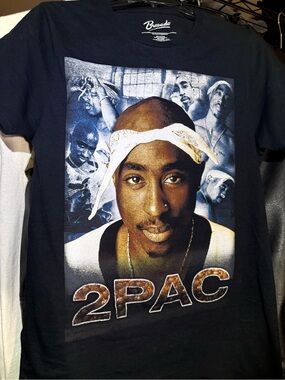 Bravado Black 2Pac Graphic Tee with Blue and White Portrait